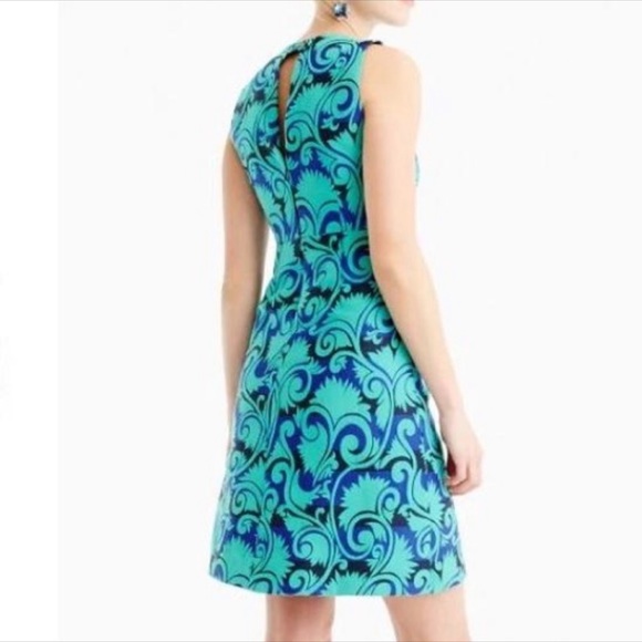 J. CREW Green Navy Vineyard Jacquard Print Dress - Picture 4 of 6